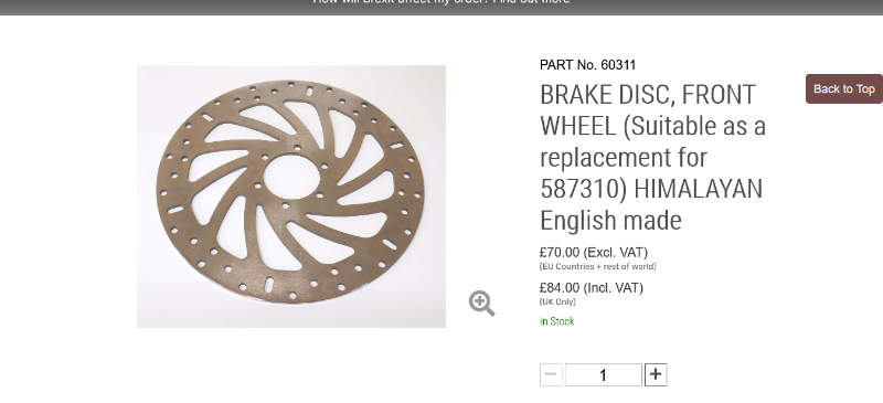 BRAKE DISC, FRONT WHEEL (Suitable as a replacement for 587310) HIMALAYAN English made.png